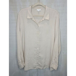 J. Jill Love Linen Essential Shirt Sz L Long Sleeves Lagenlook Coastal Beige